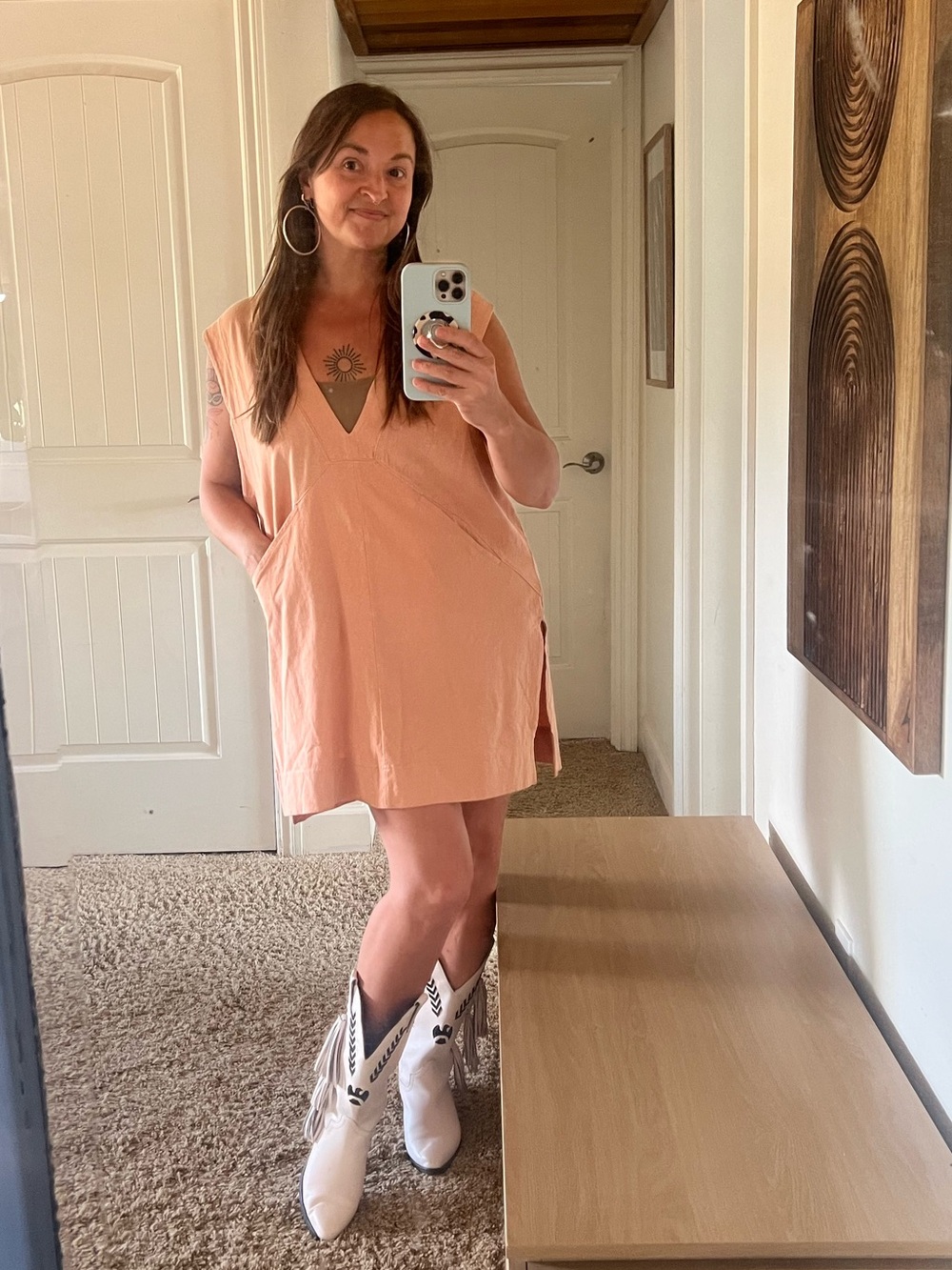 Free People Peach Pastel Orange V-Neck Sleeveless Tunic Top Beach Medium